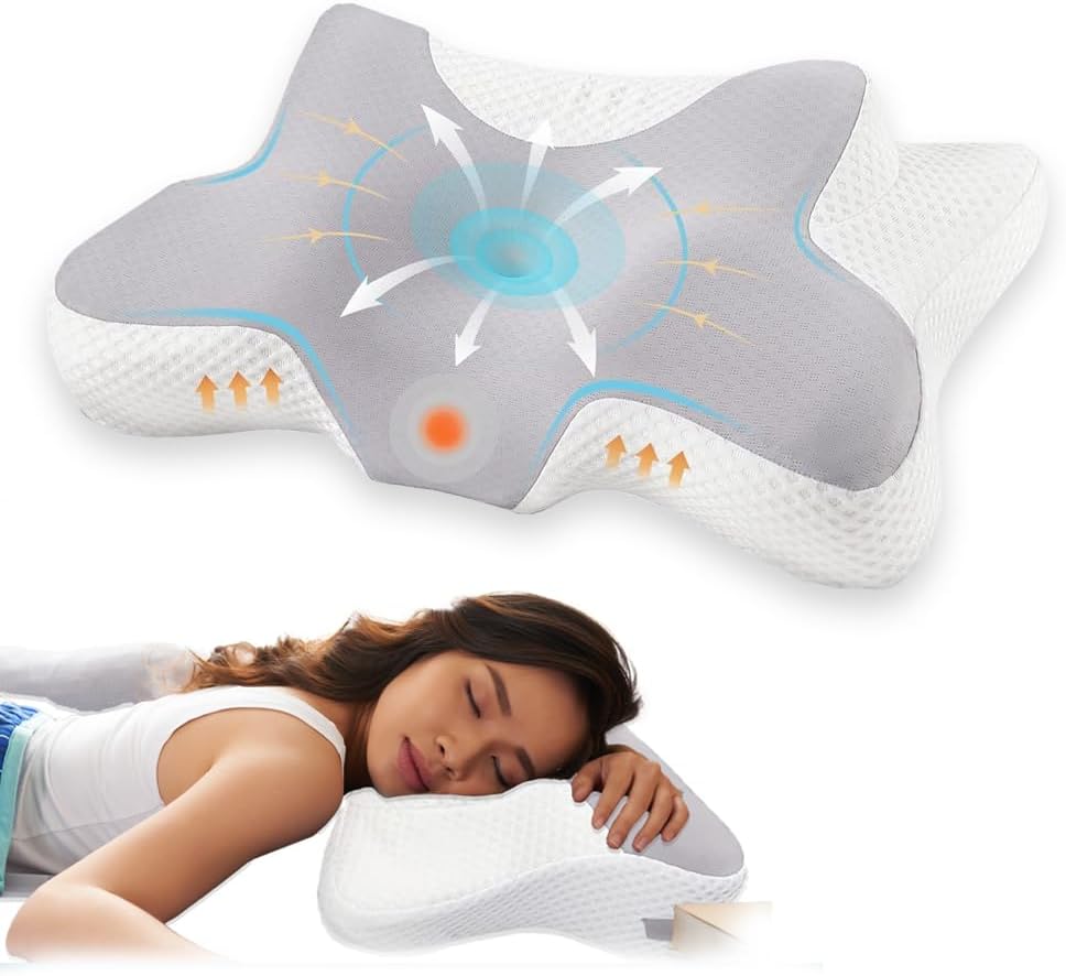 Fixwal Cervical Pillow For Side Sleeping, سرير نوم, Ergonomic Medical Memory Foam Pillow, مخدة طبية, Neck Support Orthopedic Pillow, وسادة نوم (Light Grey)