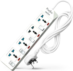 Purfex Extension Cord | 3M Universal Socket & Cable Heavy-Duty Power Extension Lead | Plug Adapter Socket with 4-Way Outlets, Fire-Retardant Power Strip for Home & Office