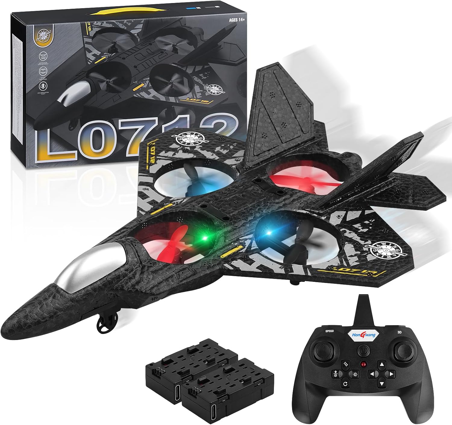 AWH Henakmsl RC Plane, 2.4GHz Remote Controlled Aeroplane L0712 Quadcopter Floating Fighter Aircraft RC Aeroplane RTF for Beginners/Children/Adults, APlane Toy with Coloured Lights USB Charging