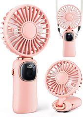 coldSky Portable Handheld Fan, 4000mAh Battery Operated Fan with LED Display, Handheld/Neck/Desk 3 in 1 Personal Small Fan, 90° Foldable Desk Fan with Base, 5 Speed Lash Makeup Fan for Women