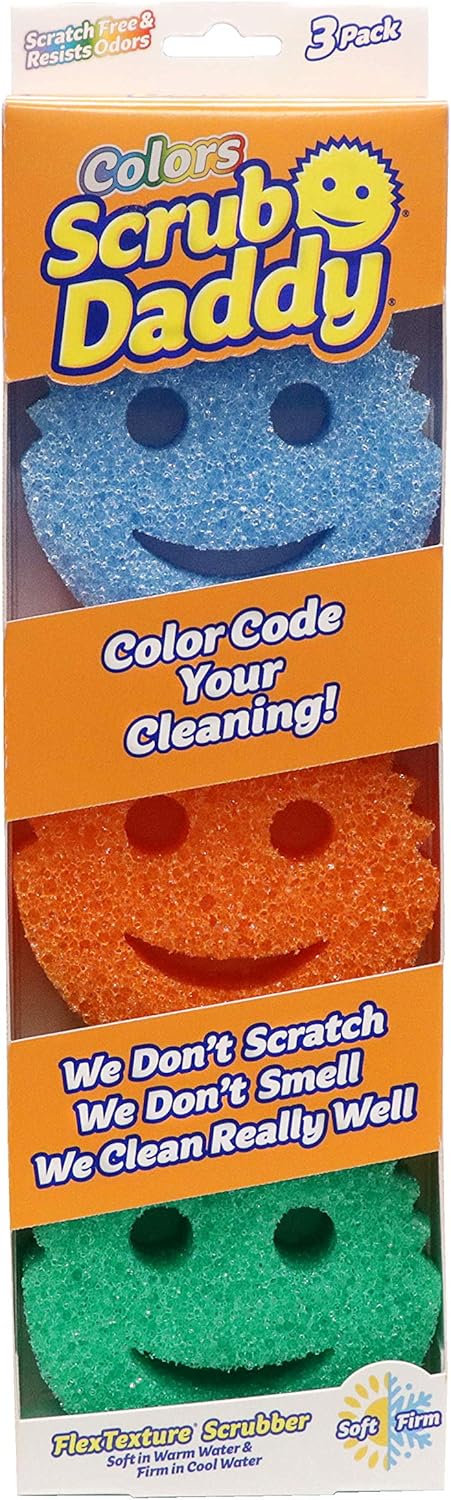 Scrub Daddy Sponge Set - Colors Scratch-Free Sponges For Dishes And Home, Odor Resistant, Soft In Warm Water, Firm Cold, Deep Cleaning, Dishwasher Safe, Multi-Use, Functional, Ergonomic, 3Ct